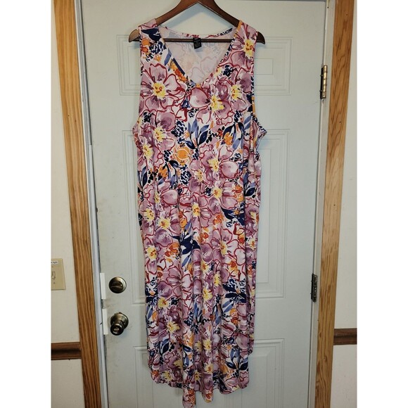 Lildy Women's Size 2X-3X White Floral Print Sleeveless Round Hem Maxi Dress - Picture 1 of 4